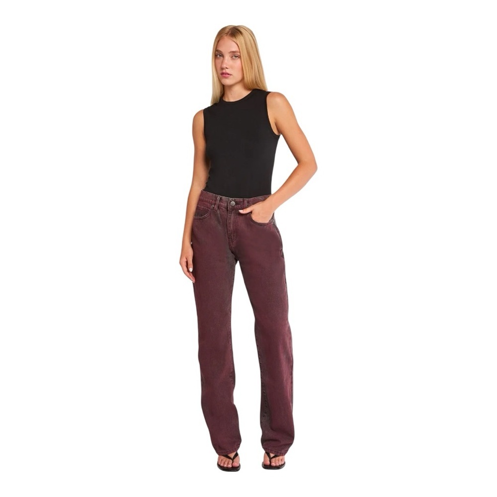 PTCL Coated Straight Leg Jeans Maroon NWT High Rise Leather Look Size‎ 28